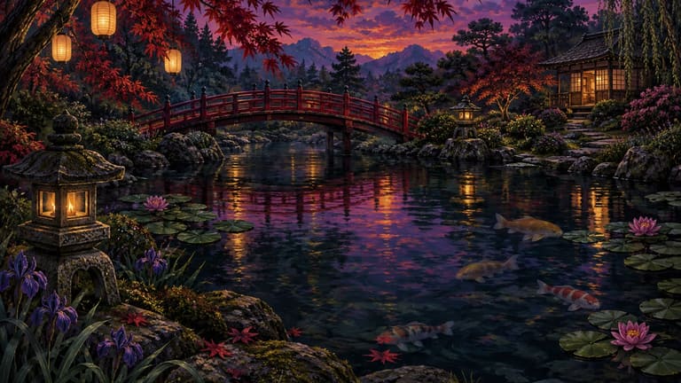 Koi Bridge — Japanese wallpaper
